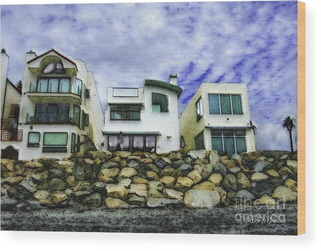  Wood Print featuring the digital art Beach Houses in Oceanside by Rhonda Strickland