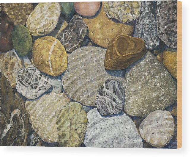 Birdseye Art Studio Wood Print featuring the painting Beach Rocks of the Puget Sound by Nick Payne
