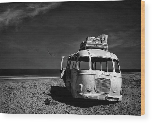 Landscape Wood Print featuring the photograph Beached Bus by Yvette Depaepe