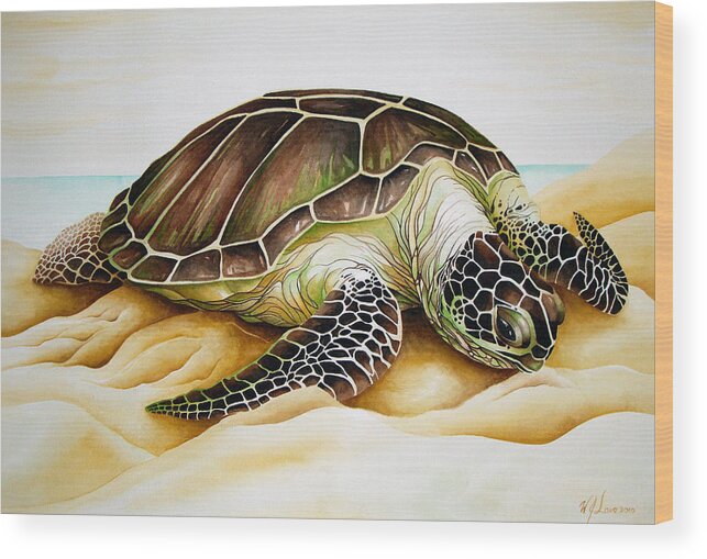 Loggerhead Wood Print featuring the painting Beached by William Love