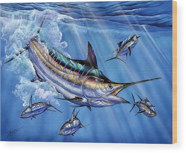 Blue Marlin Wood Print featuring the painting Big Blue And Tuna by Terry Fox
