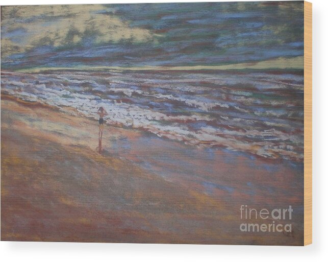 Seascape Wood Print featuring the painting Big Ocean Little Boy by Suzanne McKay