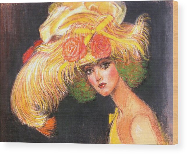 Fashion Wood Print featuring the painting Big Yellow Fashion Hat by Sue Halstenberg