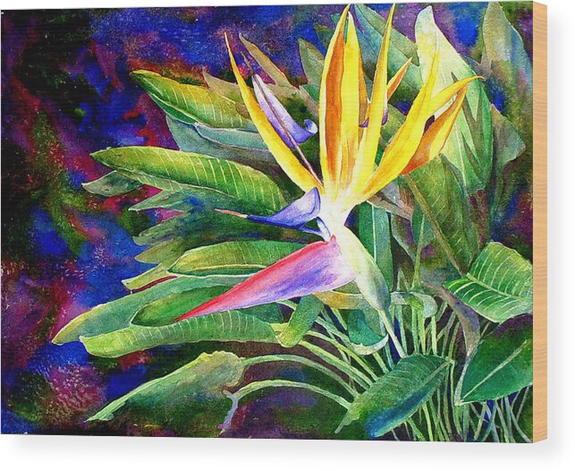 Floral Wood Print featuring the painting Bird of Paradise by Mary Giacomini