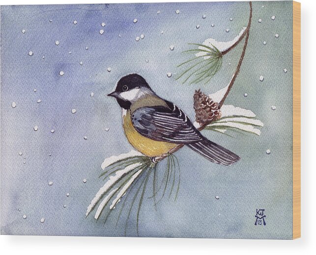 Black-capped Chickadee Wood Print featuring the painting Black-capped Chickadee by Katherine Miller