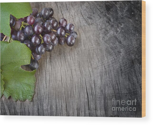 Crop Wood Print featuring the photograph Black grapes by Mythja Photography