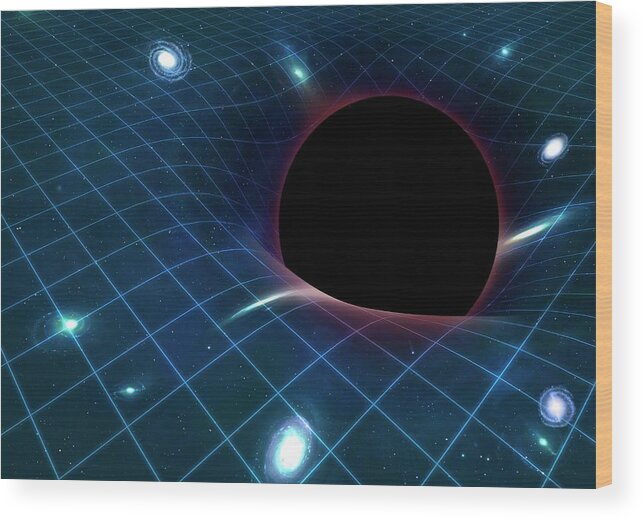 Astronomy Wood Print featuring the photograph Black Hole Warping Space-time by Mark Garlick/science Photo Library
