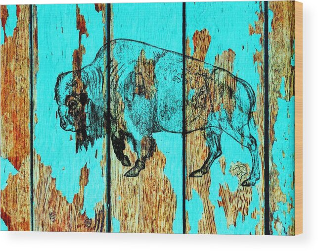 Buffalo Wood Print featuring the drawing Blue Buffalo 3 by Larry Campbell