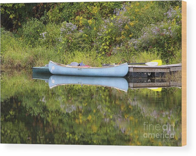 Pond Wood Print featuring the photograph Blue Canoe by Deborah Benoit