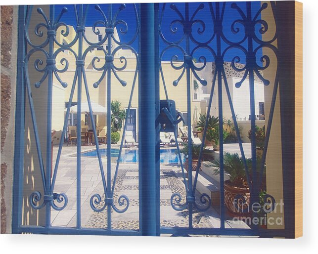 Santorini Wood Print featuring the photograph Blue gate by Aiolos Greek Collections