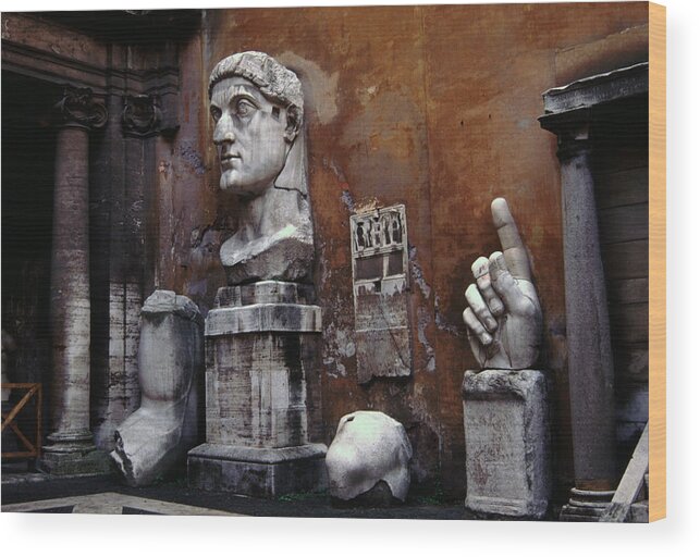 Bust Of Constantine Wood Print featuring the photograph Body Parts The Colossus of Constantine Rome by Tom Wurl