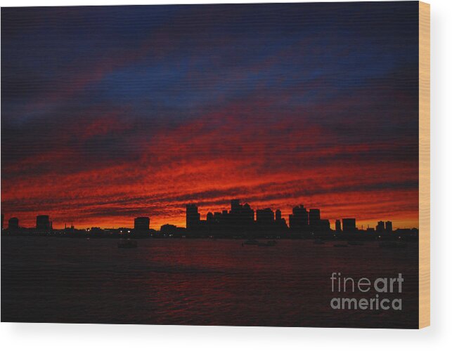 Boston City Skyline Massachusetts Dusk Twilight Sunset Usa Harbour Harbor Wood Print featuring the photograph Boston Twilight by Richard Gibb