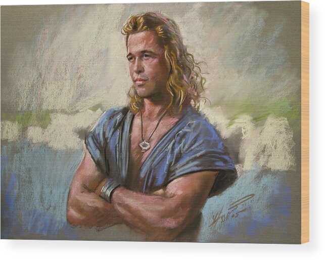 American Actor Wood Print featuring the drawing Brad Pitt Troy by Viola El