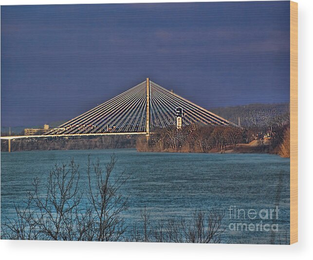  Expansion Bridge Wood Print featuring the photograph Bridge Over Blue Water by M Three Photos