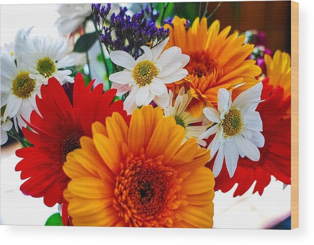 Mixed Flowers Wood Print featuring the photograph Bright by Angela J Wright