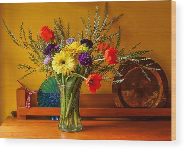 Carnations Wood Print featuring the photograph Bright Winter Bouquet II by Ronda Broatch