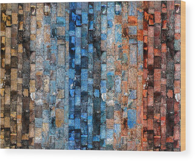 Bricks Wood Print featuring the digital art Bronze Blue Wall by Stephanie Grant