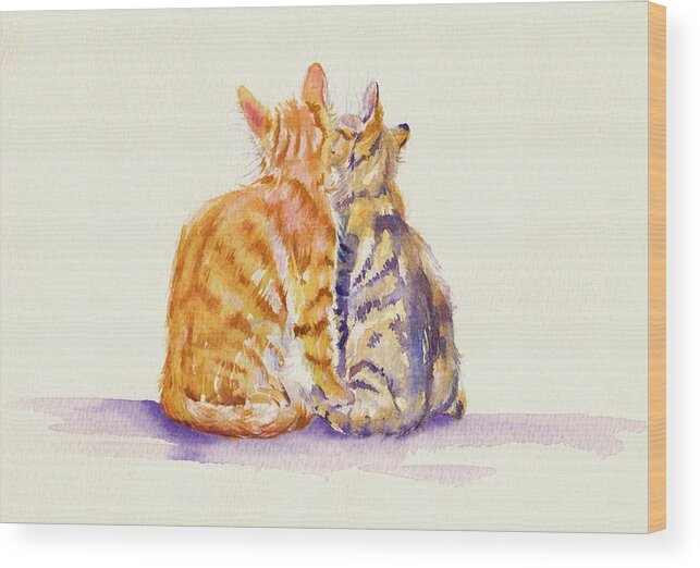 Cat Wood Print featuring the painting Brothers by Debra Hall