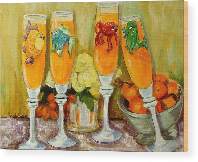 Mimosa Wood Print featuring the painting Brunch Bunch Mimosas by Linda Kegley