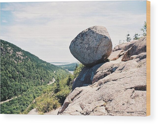 Bubble Rock Wood Print featuring the photograph Bubble Rock Acadia National Park Maine by Debbie Lloyd