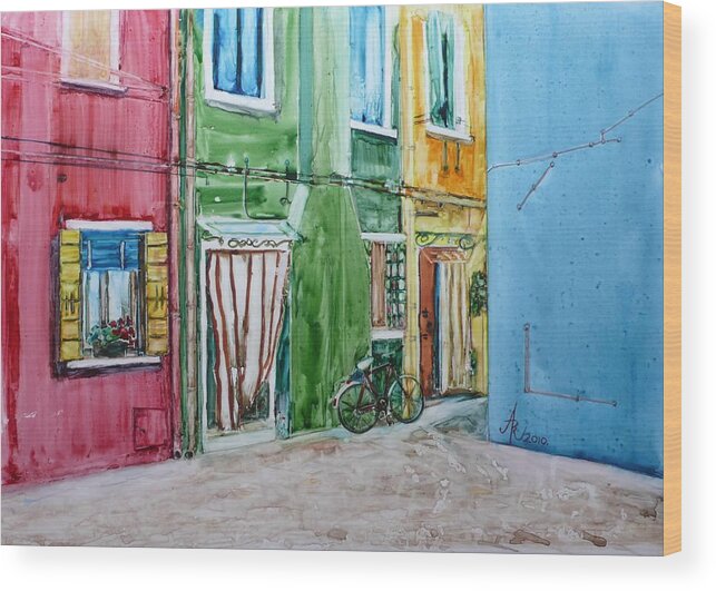 Burano Wood Print featuring the painting Burano by Anna Ruzsan