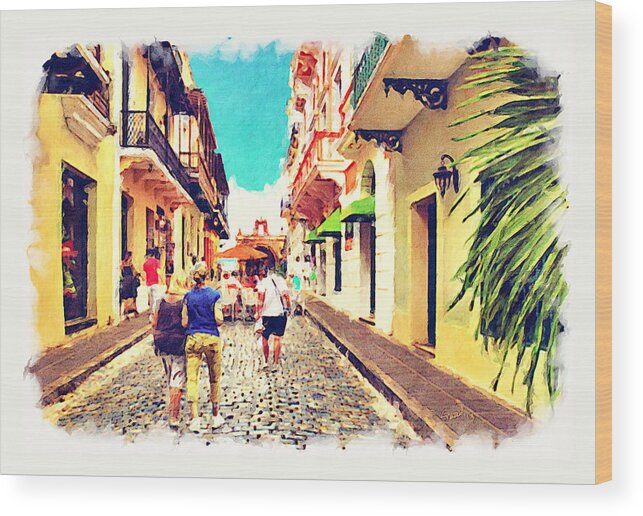 Puerto Rico Wood Print featuring the painting Calle Del Cristo Street San Juan Puerto Rico by Yiries Saad