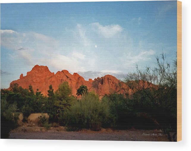 Camelback Wood Print featuring the photograph Camelback Mountain and Moon by Connie Fox