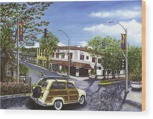 Grand Woody Wood Print featuring the painting Carlsbad Woody by Lisa Reinhardt