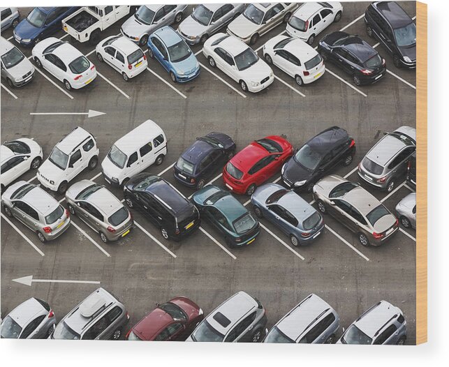 In A Row Wood Print featuring the photograph Carpark Viewed From Above With Cars by Ken Welsh / Design Pics
