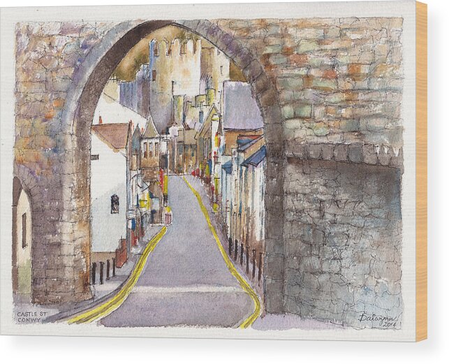 Landscape Wood Print featuring the painting Castle Street Conwy North Wales by Dai Wynn