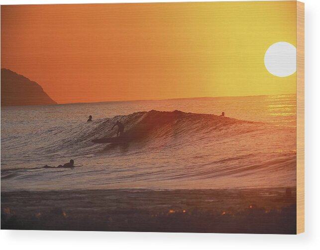 Amaze Wood Print featuring the photograph Catching A Wave At Sunset by Vince Cavataio - Printscapes