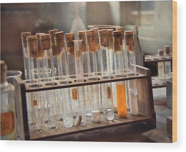 Vials Wood Print featuring the photograph Chemist - Specimen by Mike Savad