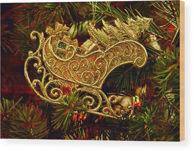 Christmas Gold Ornament Wood Print featuring the photograph Christmas Gold Ornament by Angie Tirado