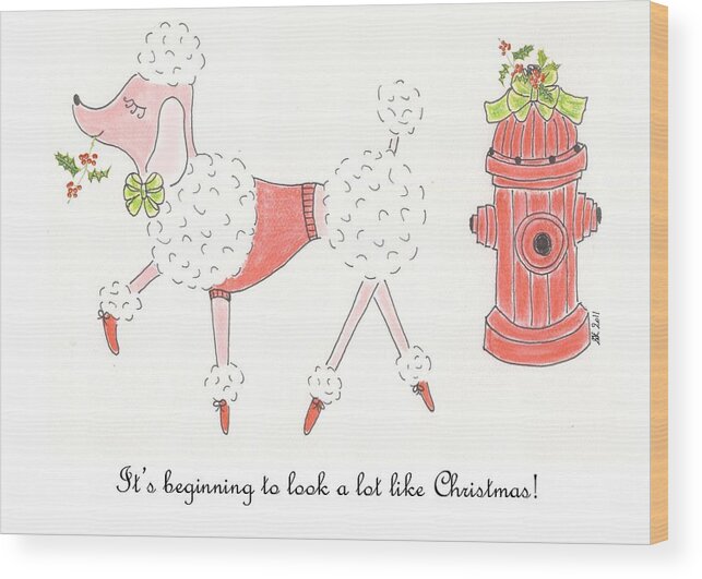 Poodle Wood Print featuring the painting Christmas Poodle by Stephanie Grant