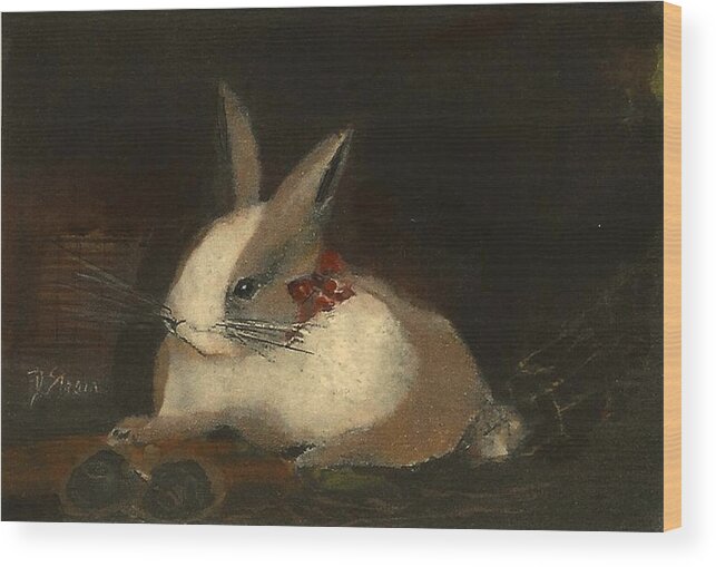 Fine Art America.com Wood Print featuring the painting Christmas Rabbit by Diane Strain