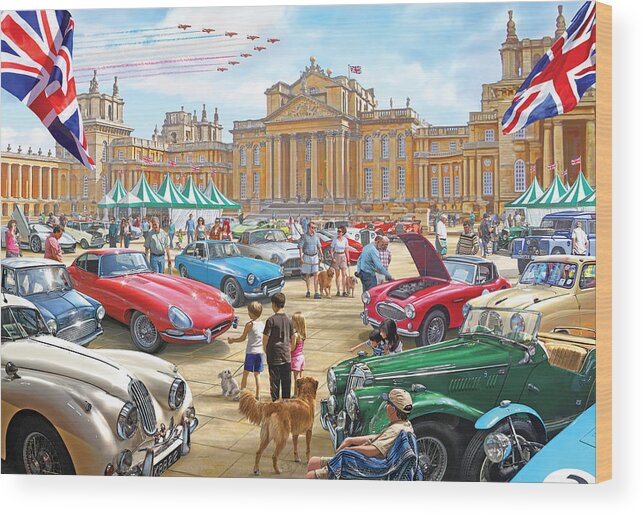 Car Show Wood Print featuring the painting Classic Car Show at Blenheim 2015 by MGL Meiklejohn Graphics Licensing