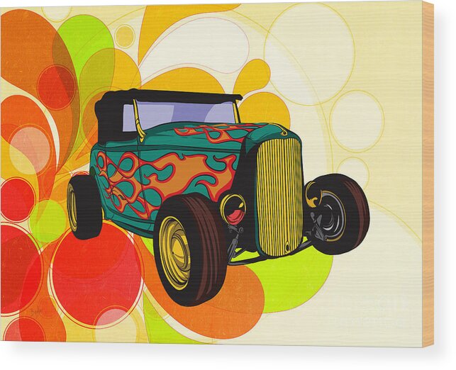 Car Wood Print featuring the digital art Classic Cars 09 by Peter Awax