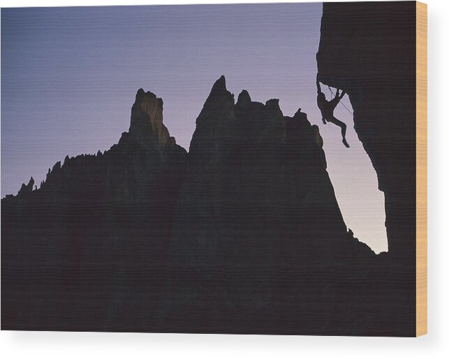 Feb0514 Wood Print featuring the photograph Climber On Chain Reaction Smith Rocks by Lionel Clay