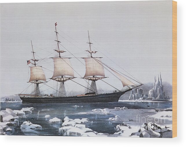 Ice Floes Wood Print featuring the painting Clipper Ship Red Jacket in the ice off Cape Horn on her passage from Australia to Liverpool by American School