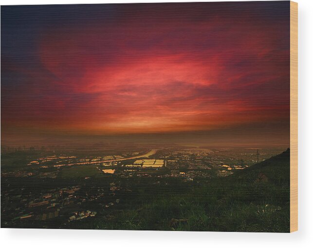 Grass Wood Print featuring the photograph Cloud on Fire by Afrison Ma