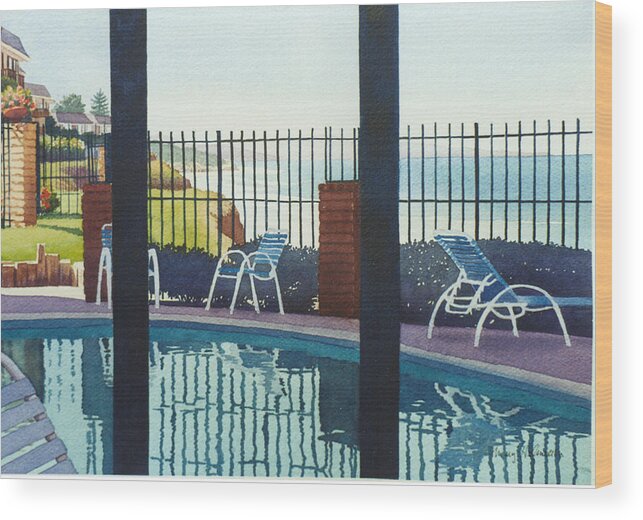 Coast Wood Print featuring the painting Coastal Swimming Pool by Mary Helmreich