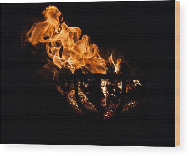 Fire Basket Wood Print featuring the photograph Fire Cresset Two by Jerry Gammon