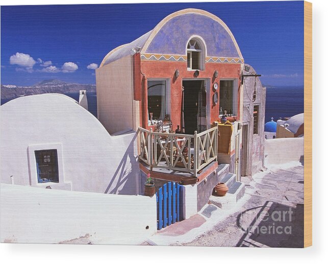 Santorini Wood Print featuring the photograph Colorful shops in Oia by Aiolos Greek Collections