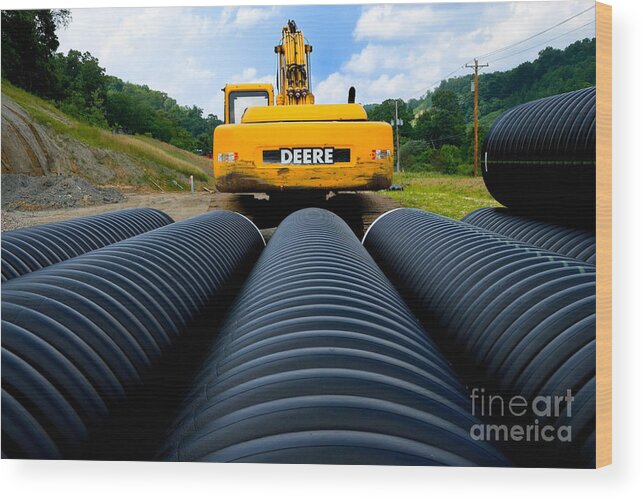 Backhoe Wood Print featuring the photograph Construction Excavator by Amy Cicconi