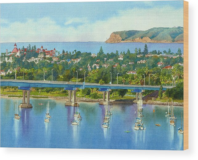 California Wood Print featuring the painting Coronado Island California by Mary Helmreich