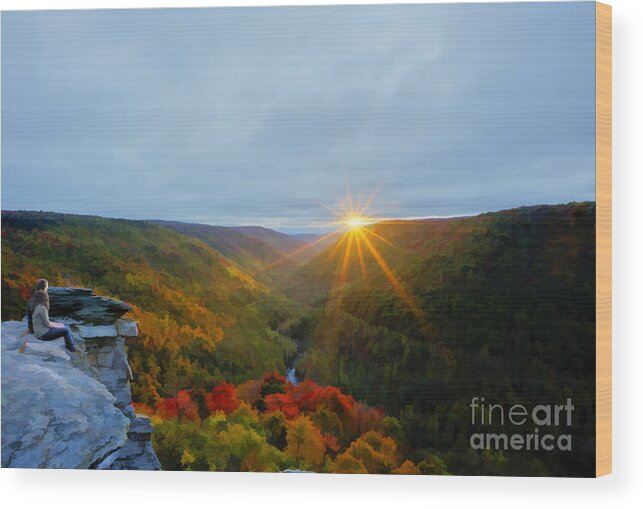 Pixel Paintography Wood Print featuring the photograph Couple watching West Virginia sunset by Dan Friend