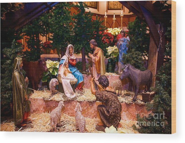 Christmas Cards Wood Print featuring the photograph Creche Scene at Holy Name Cathedral Chicago by Frank J Casella