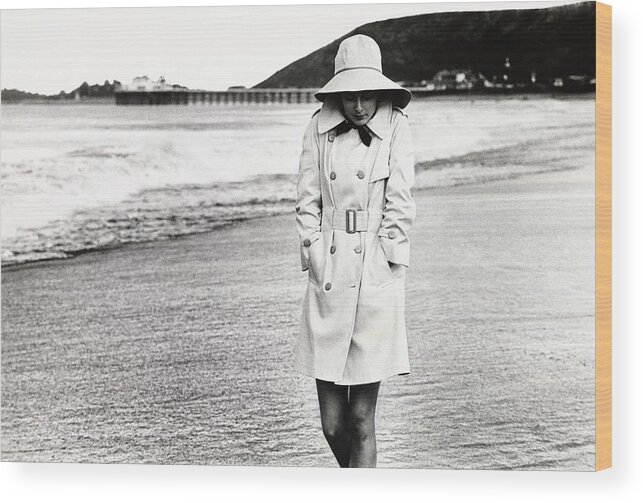 Fashion Wood Print featuring the photograph Cristina Ferrare Wearing A Misty Harbor Raincoat by Henry Clarke