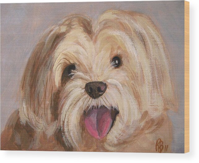 Dog Wood Print featuring the painting Cute and Happy Dog Portrait by Robie Benve