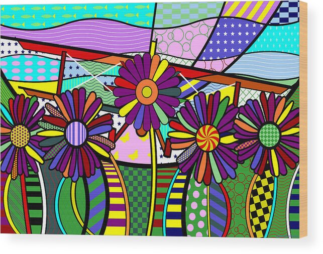 Colorful Wood Print featuring the digital art Daisy Plane by Randall J Henrie